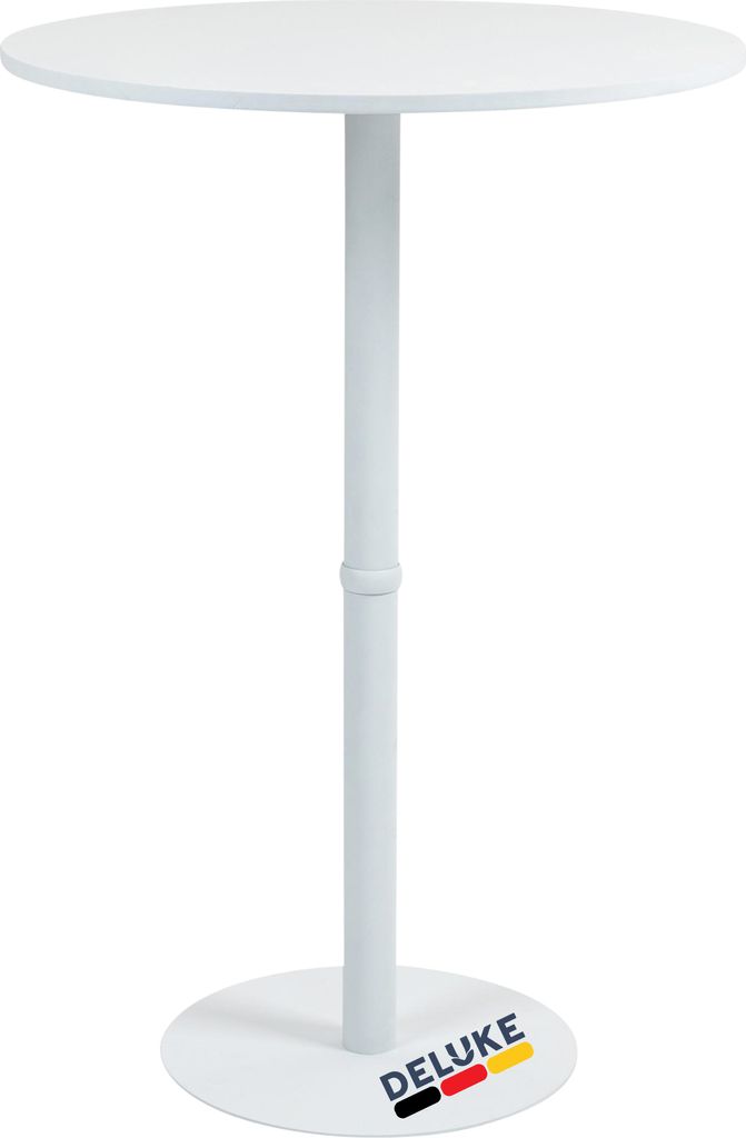 DELUKE Stehtisch rund Ø 75cm CAHNI - Metall Gestell | Bistrotisch Gastro Bartisch rund Hoher Tisch Hochtisch, 110x75cm HxB, Weiß