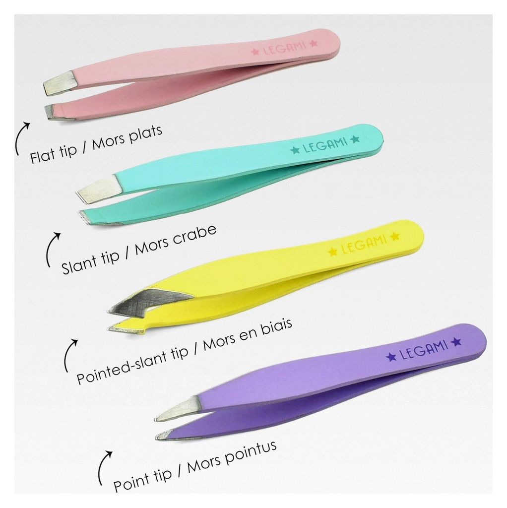 Bye Bye Frida, 4er Set Mini-Pinzette, 5 x 0,5 cm, aus Edelstahl, mit verschiedenen Spitzen.