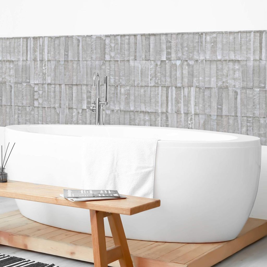 Wandverkleidung Bad mit Motiv selbstklebend - 0.61 mm Wandpaneel matt wasserfest Zement grau Steinoptik Industrial Badrückwand fugenlos 350x50 cm
