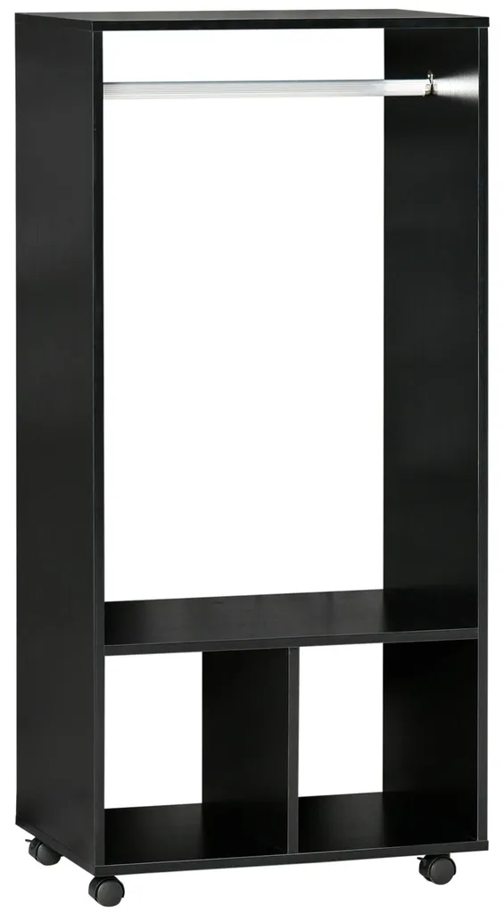 Meuble penderie 2 niches sur 4 roulettes pivotantes - Noir 60x40x128cm