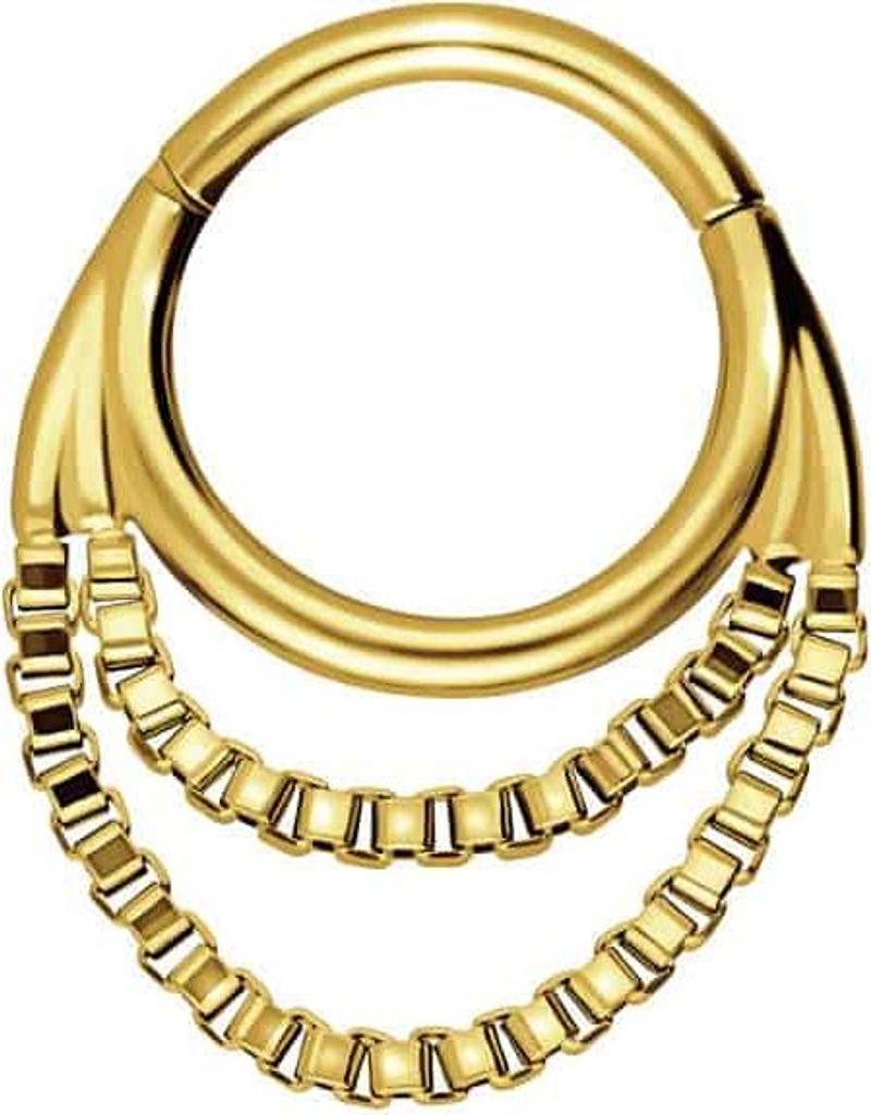 Ohrpiercing, Nasenpiercing, Septum Piercing Chirurgenstahl Segmentring Clicker 2 KETTEN Gold Innendurchmesser: 8 mm
