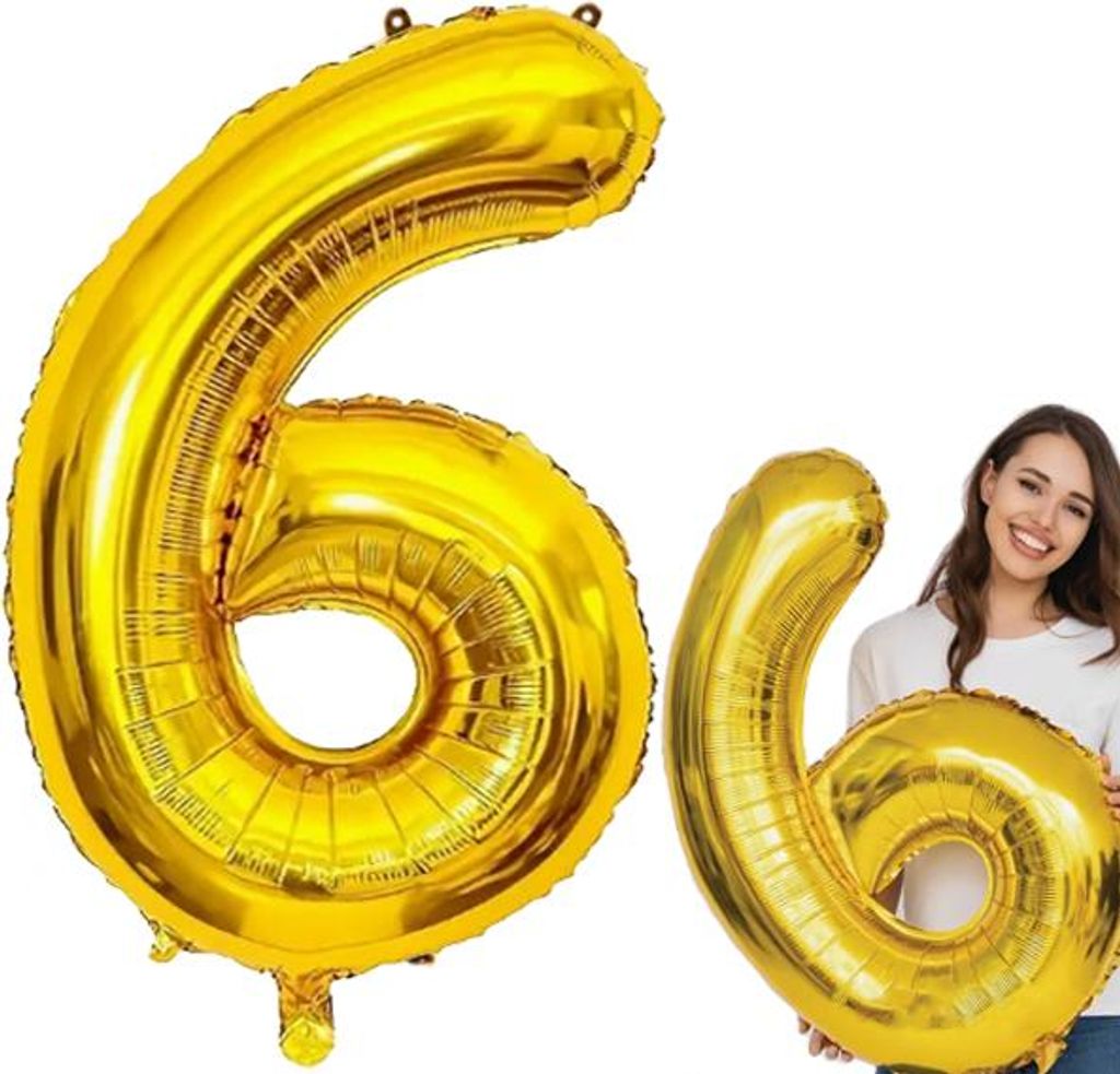 Folienballon, Geburtstag, Silvester, Partys, Helium, Zahl Sechs, 6, Gold, groß, 100 cm