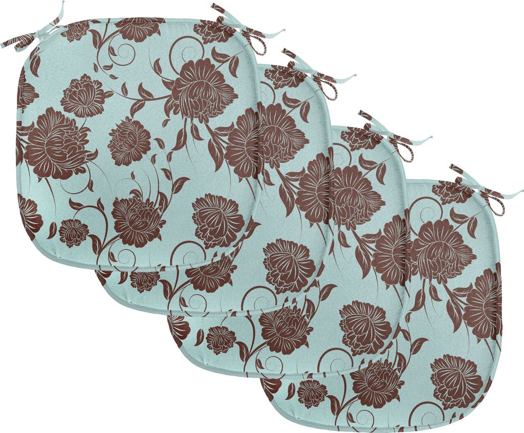 ABAKUHAUS Blumen Polster für Esszimmerstühle, Blumen-Verzierungen Retro, Dekoratives wasserfestes Kissen mit Riemen für Küchensitze, 40 cm x 40...