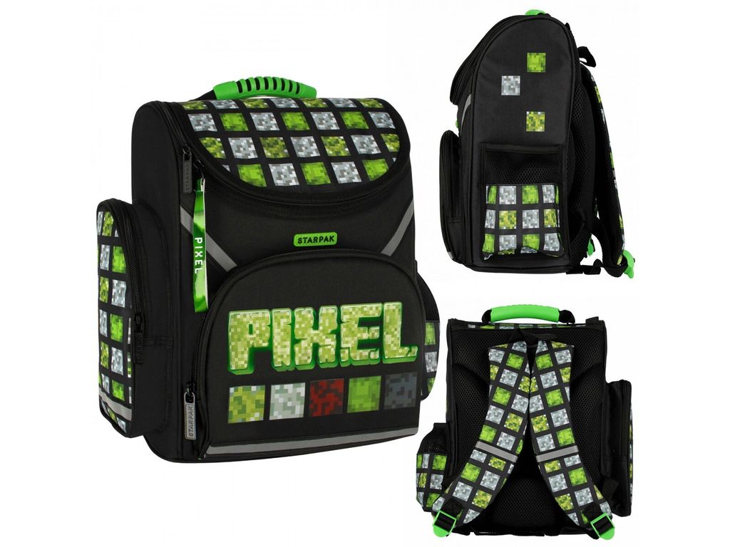 Pixel Game Černozelený školní batoh pro kluka, školní batoh Obrázek produktu 