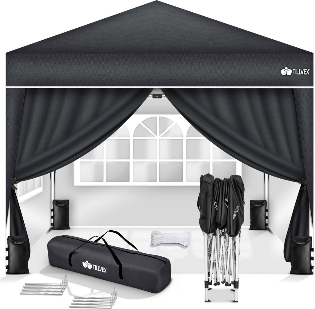 tillvex Pavillon 3x3m Anthrazit - mit 4 Seitenteilen Produktbild 