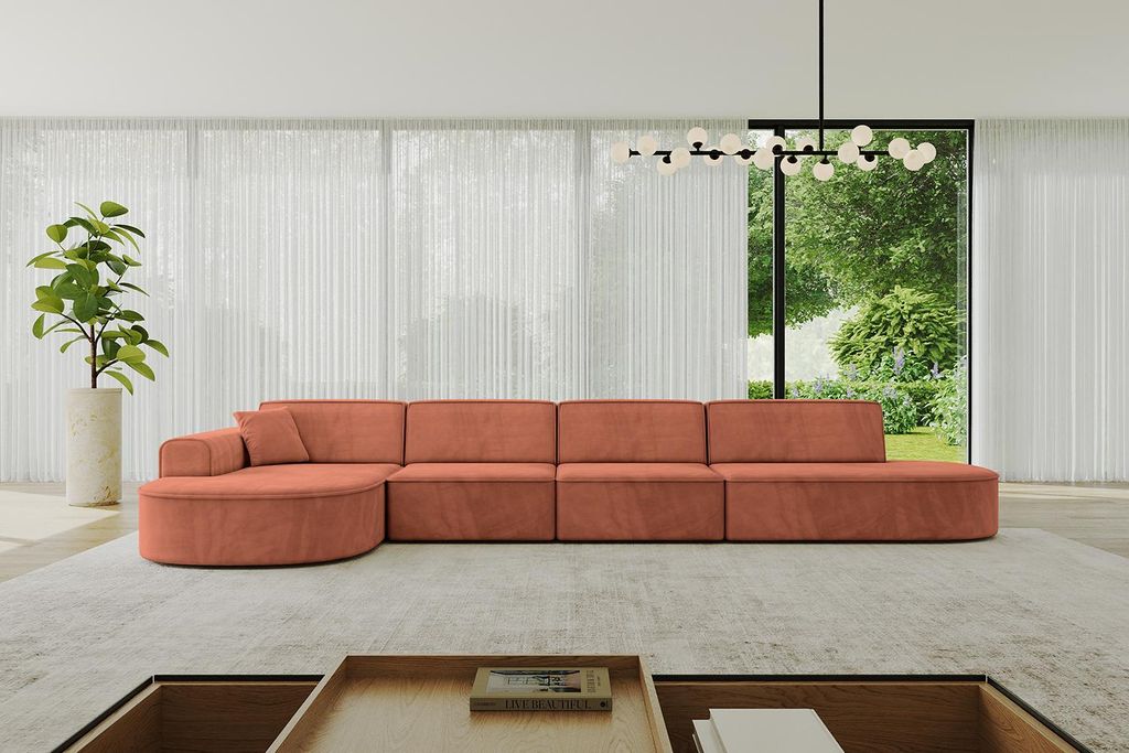 ALTDECOR Ecksofa in L-Form MARI-L3 - 413x171x79,5 cm Apricot - Corner Sofa Bett Eckcouch Couch Wohnlandschaft Cauchsofa
