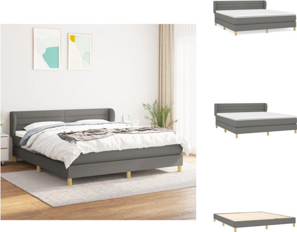 vidaXL Boxspringbett mit Matratze Dunkelgrau 180x200 cm Stoff - Betten & Bettgestelle