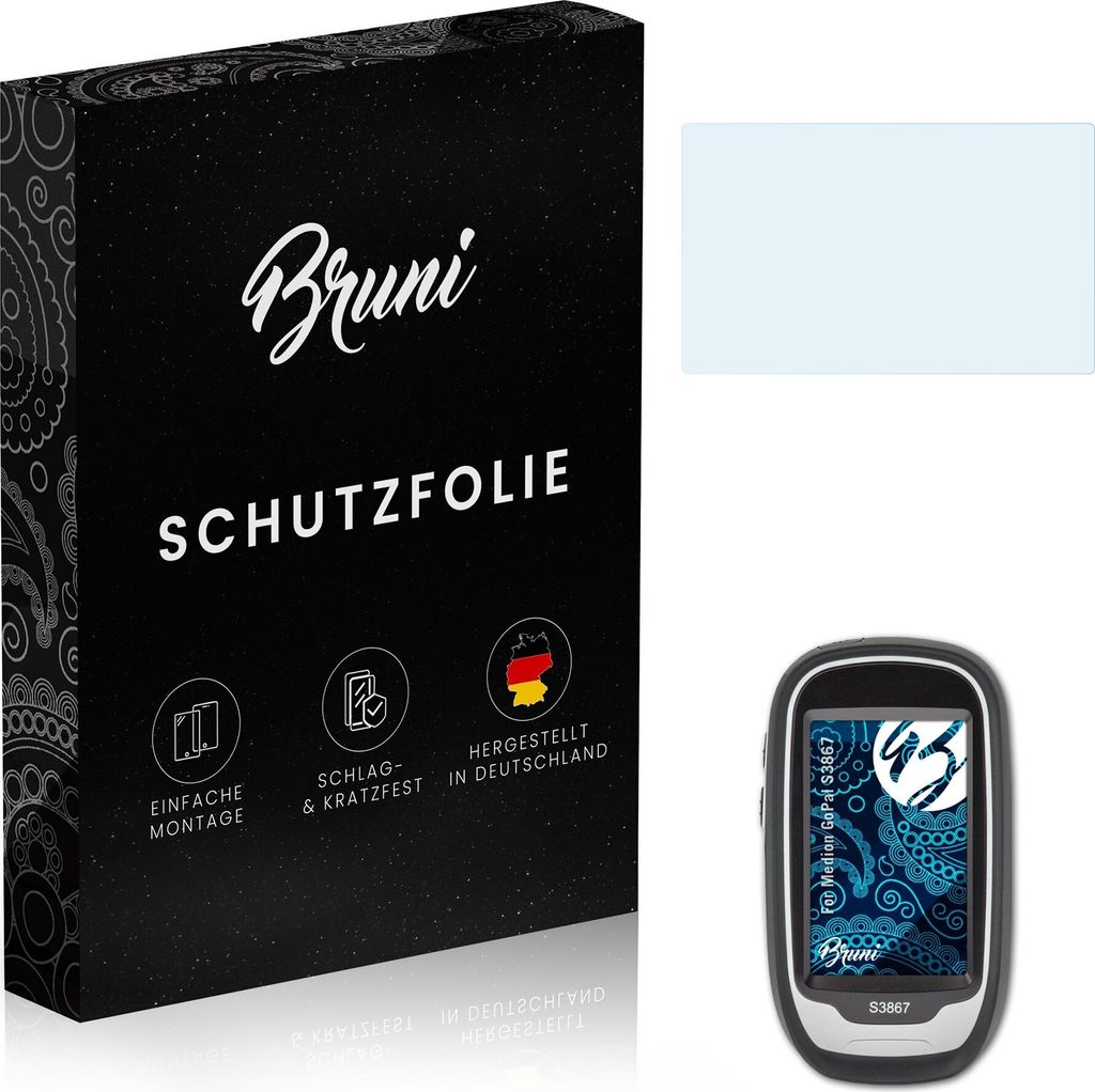Bruni Basics-Clear 2x Schutzfolie kompatibel mit Medion GoPal S3867 Folie