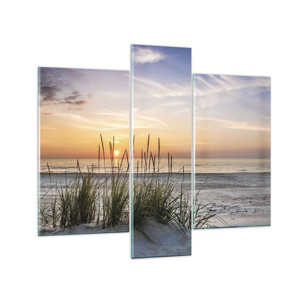 Bilder auf glas - 3 Teile - Westen Sonne Strand - 95x80cm - Glasbilder - Wandbilder - Bilder - zum Aufhängen bereit - Wanddekoration aus Glas - Gl...