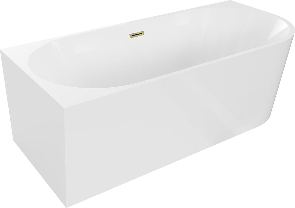 Mexen Mia freistehende Eckbadewanne links 140 x 75 cm, weiß, Überlauf gold - 52691407500L-50