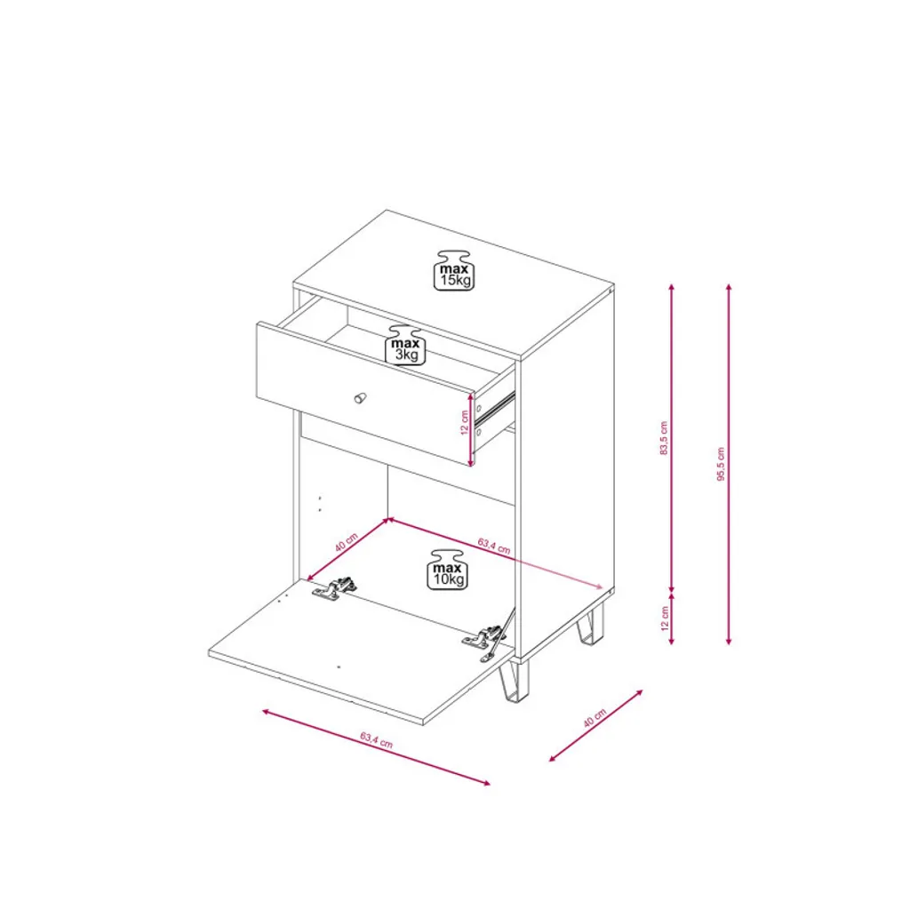 Commode de chambre BILBAO chêne et blanc, rangement gain de place - 7