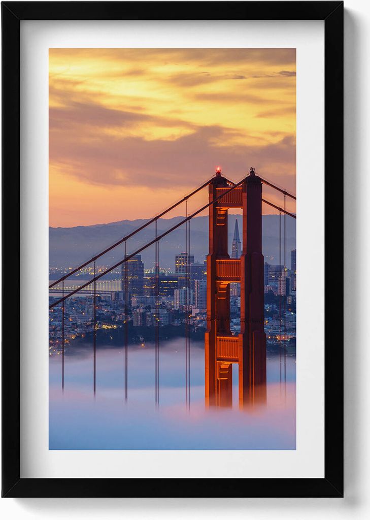 Brücke in San Francisco– Wandbild mit Rahmen – Gerahmtes Bild – Wanddekoration – 40x60 cm – Schwarz