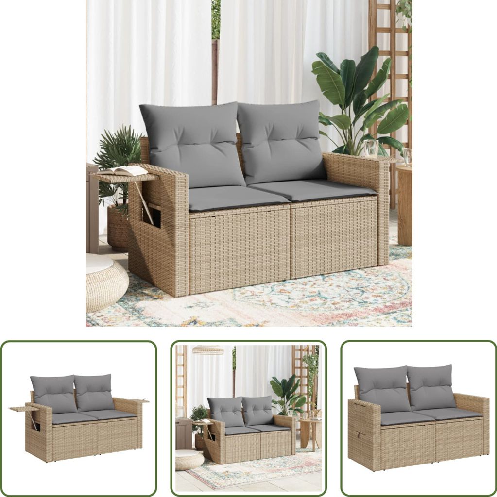 The Living Store Gartensofa mit Kissen 2-Sitzer Beige Poly Rattan