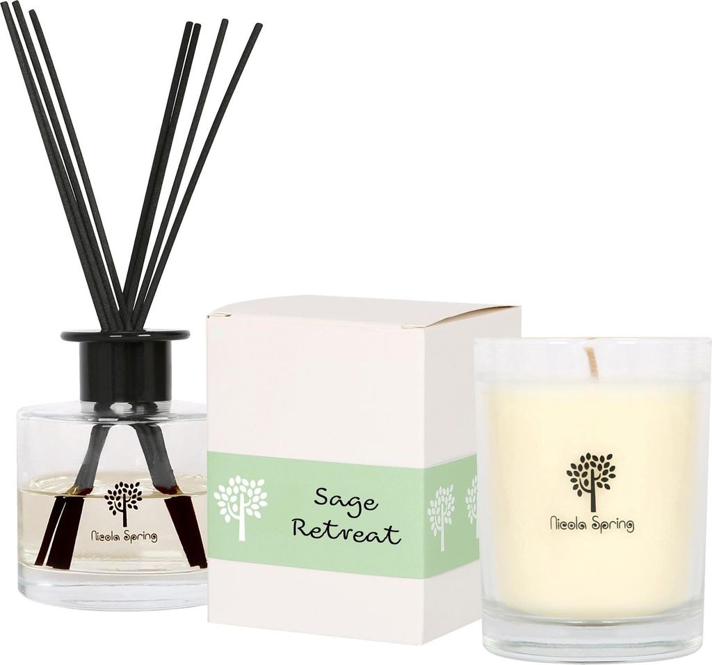 Nicola Spring Sojawachs-Duftkerze & Diffusor-Set – 160 g – Sage Retreat