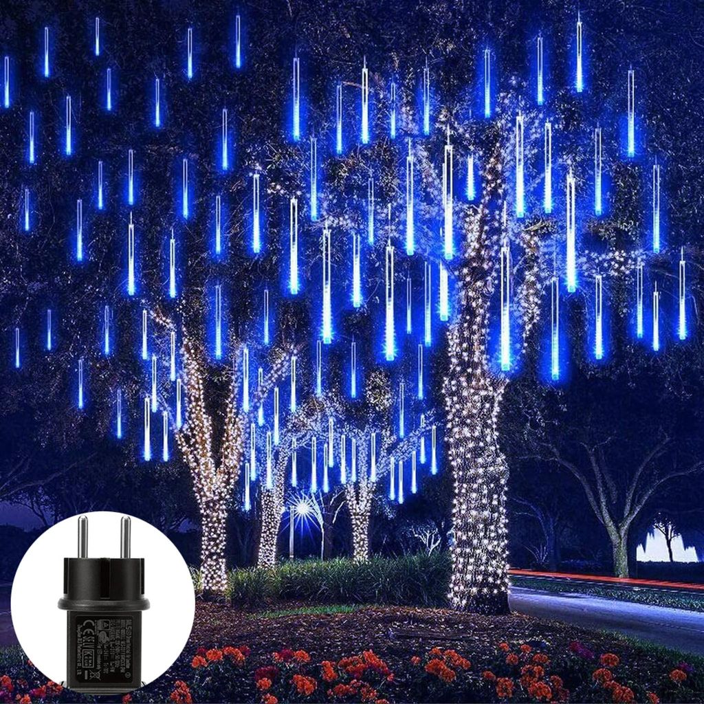 288 LED Meteorschauer Regen Lichter Blau Wasserdichte Eiszapfen Lichterkette Garten Party Weihnachten Deko