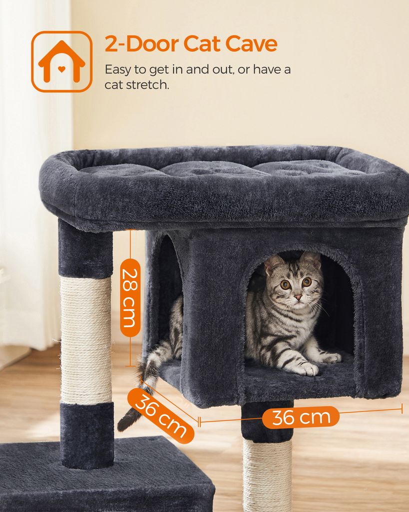Feandrea Kratzbaum Für Katzen – 68 Cm Hoch, Mit Kuschelhöhle, Aussichtsplattform & Sisal, Rauchgrau