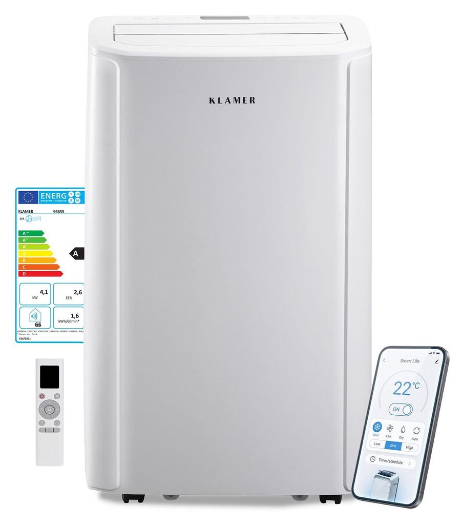 KLAMER Mobile Klimaanlage mit Abluftschlauch und Produktbild 