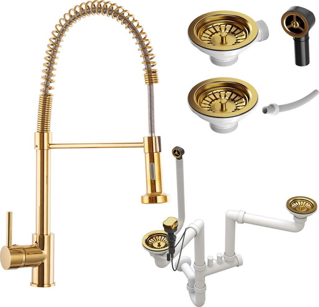 Gold-Spiral-Küchenarmatur + Auto-Siphon Gold