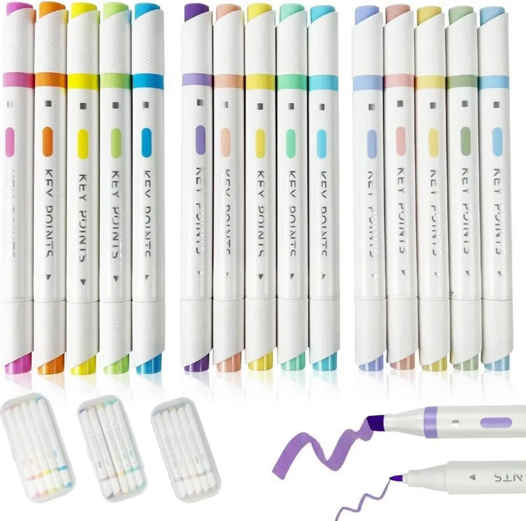 Set de 15 Feutres Surligneurs Pastel Double Pointe pour Dessin Créatif