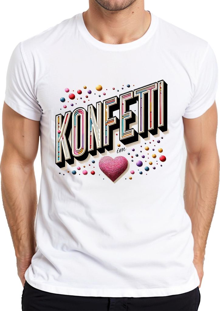 KONFETTI Herz bunte Kugeln Party Karneval Feier Fasching Köln Herren T-Shirt, Weiß, M