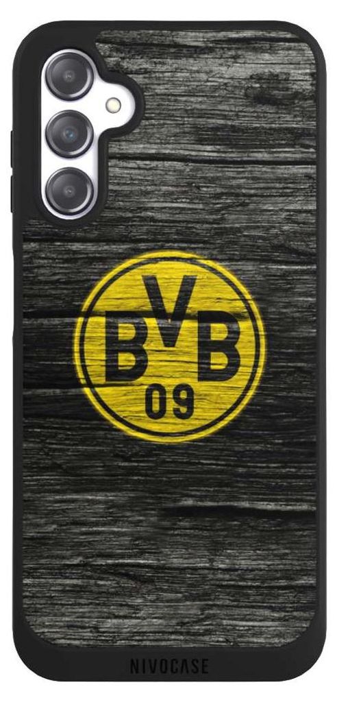NIVOCASE Handyhülle für Samsung Galaxy A14 5G Hülle NIVOpure Case Schwarz BVB Borussia Dortmund Holzoptik