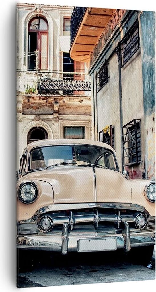 Bild auf Leinwand - Leinwandbild - Einteilig - Kubanisch Auto Mietshäuser - 55x100cm - Wand Bild - Wanddeko - Wandbilder - Leinwanddruck - Bilder ...