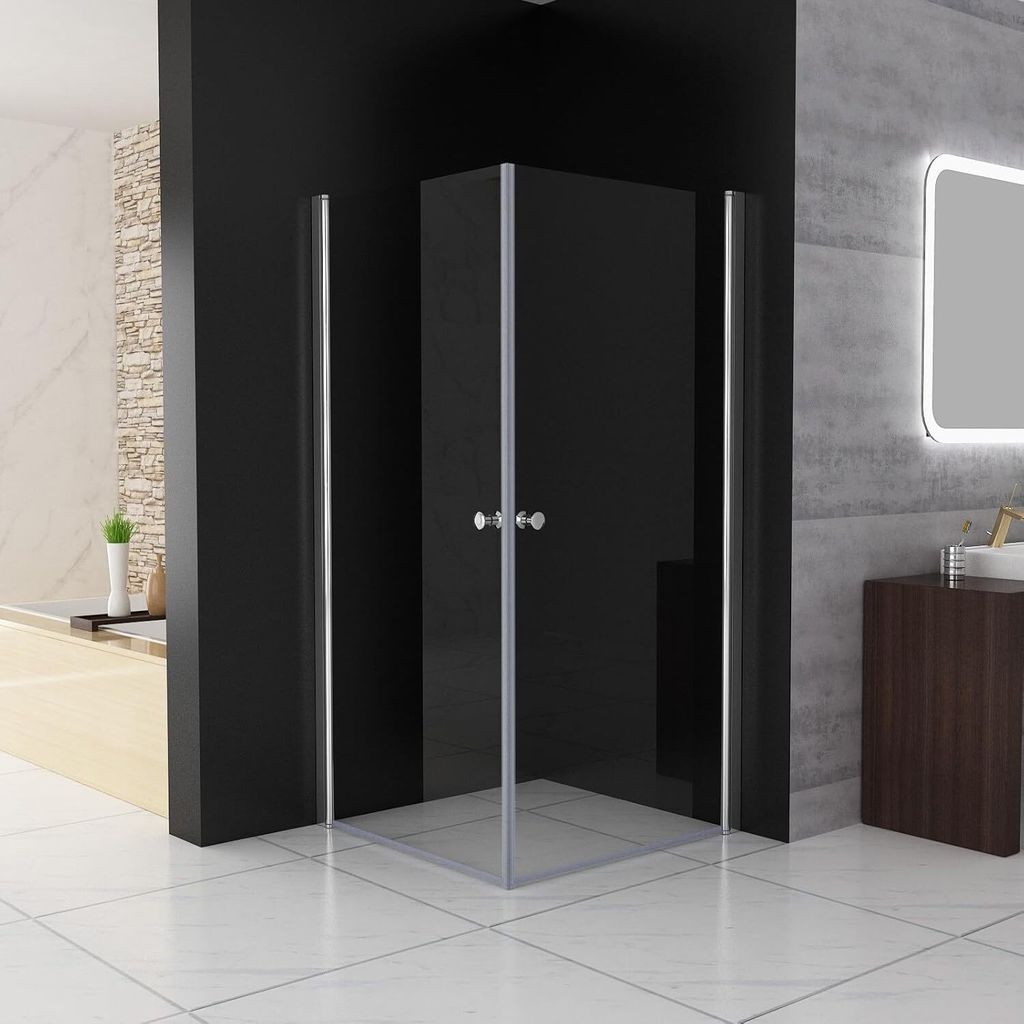 Duschkabine Eckeinstieg 90x90 x185 cm Schwingtür Duschwand mit Doppel Schwingbar Duschtür ESG Glas, Drehfalttür komplett Dusche Duschabtrennung