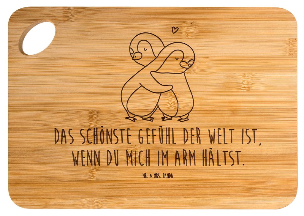 Mr. & Mrs. Panda Holzbrett Pinguine Kuscheln - Transparent - Geschenk, Brett, für Frauen, Freundin, Partner, Frühstücksbrettchen, Mitbringsel, e...