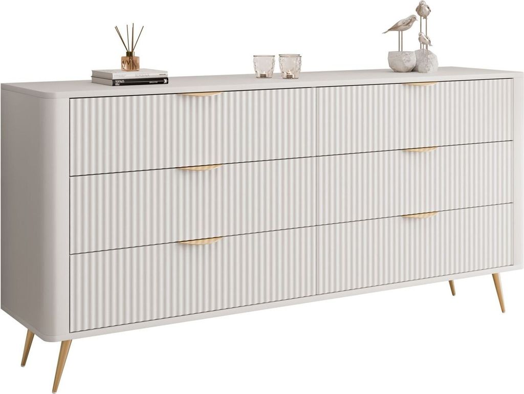 Kommode SCARLETT 6S mit Schubladen / Beige + Gold