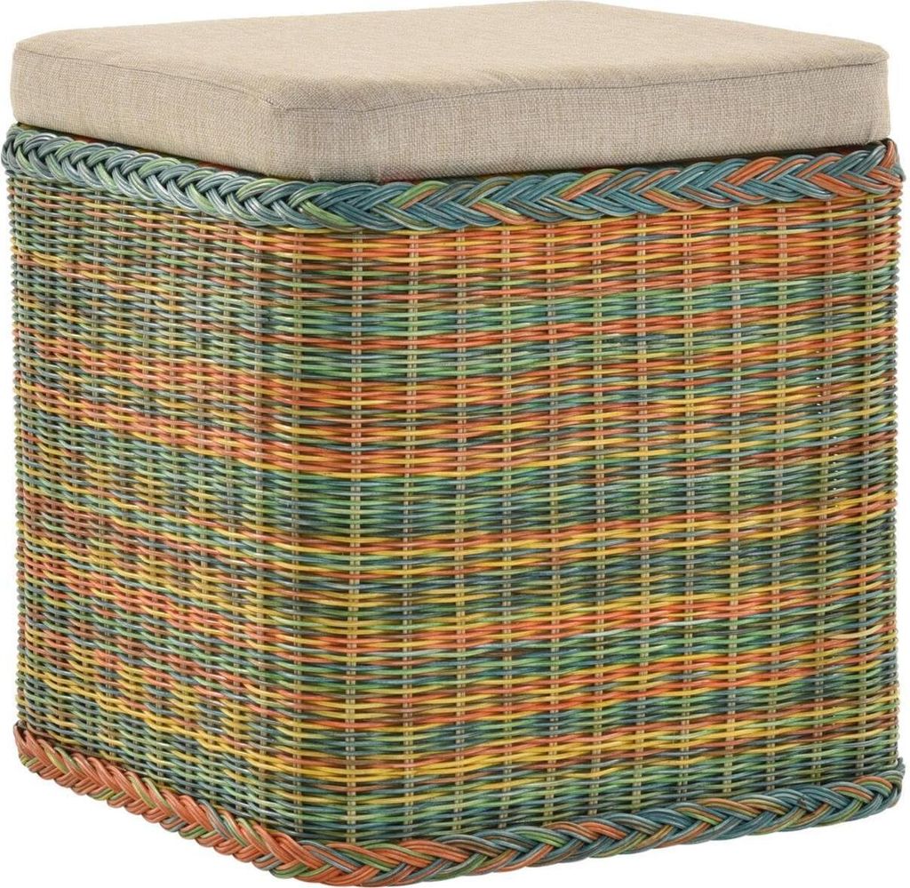 KRINES HOME Rattan Wäschekorb Wäschetruhe Sitz gepolstert Produktbild 