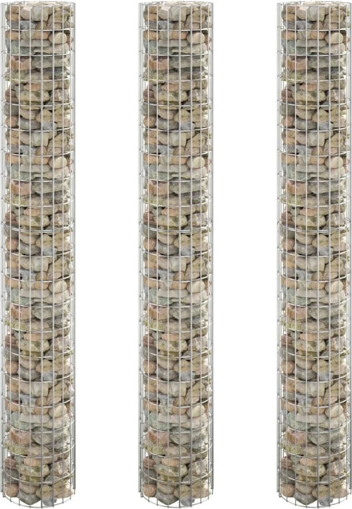 Ankonbej Gabionen-Hochbeete 3 Stk. Rund Verzinkter Stahl Ø30x200 cm