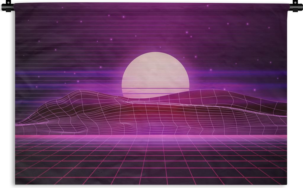 MuchoWow Wandteppich Wandbehang Spiele - Neon - Retro - Lila - Sonne - Spiele 150x100 cm Tapisserie Dekoration Wandtuch - Waschbar - Tapisserien ...