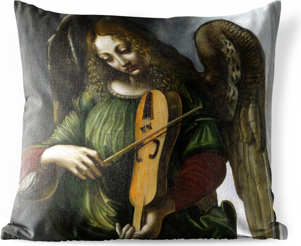 MuchoWow Outdoor Kissen - Ein Engel in Grün mit einer Fahne - Leonardo da Vinci - 60x60 cm - Wetterfest - Lounge Kissen - Dekoration - Schlaf Ki...