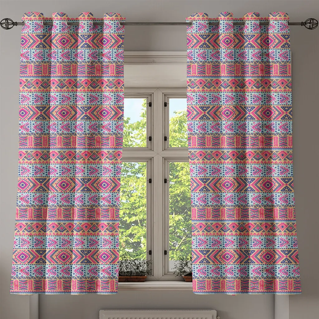 Rideau ethnique bleu indigo 280x175 cm en tissu de haute qualité à œillet - 2