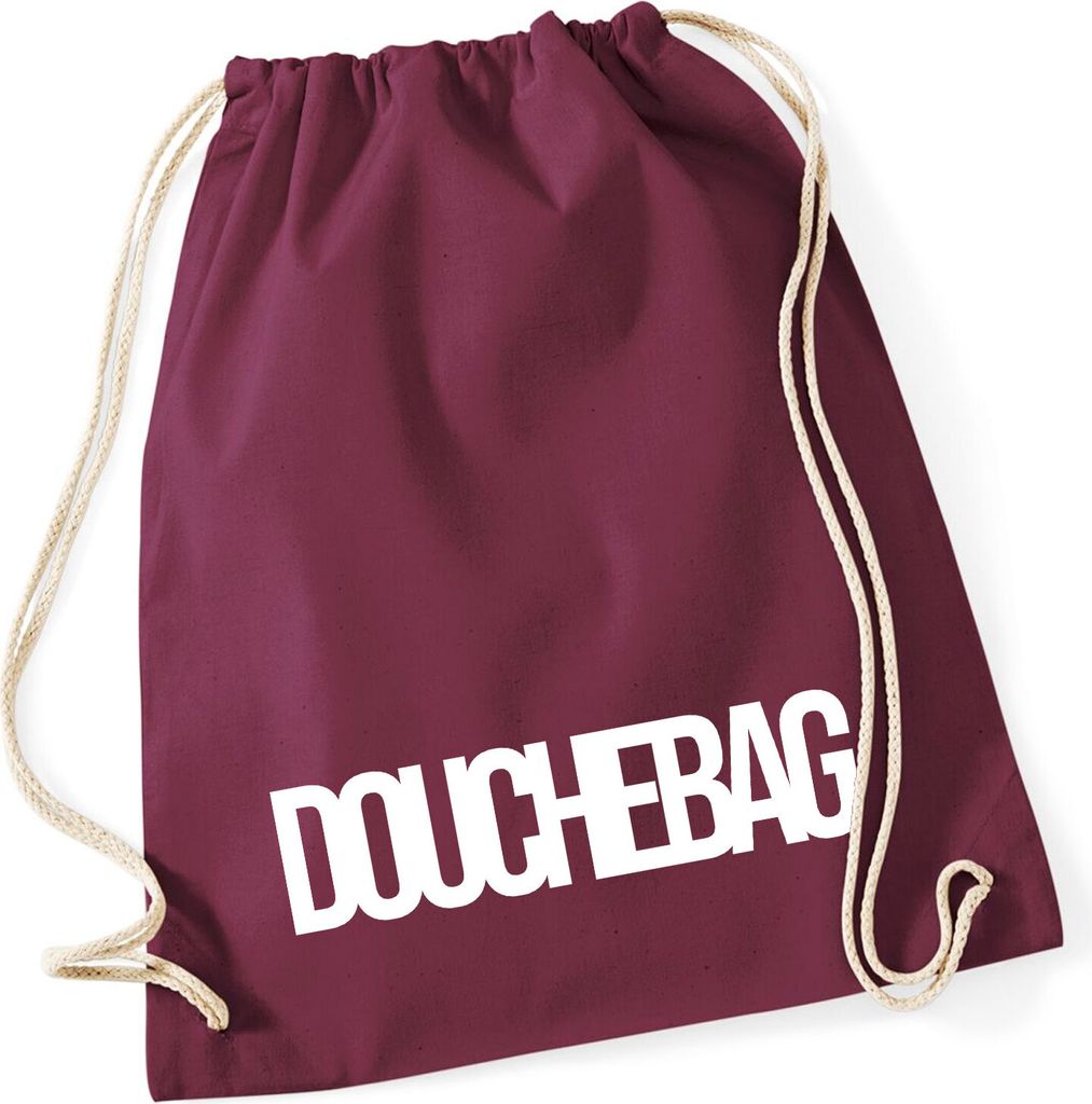 Huuraa Turnbeutel Douchebag Schriftzug 12 Liter Burgundy Baumwolle Rucksack Geschenkidee
