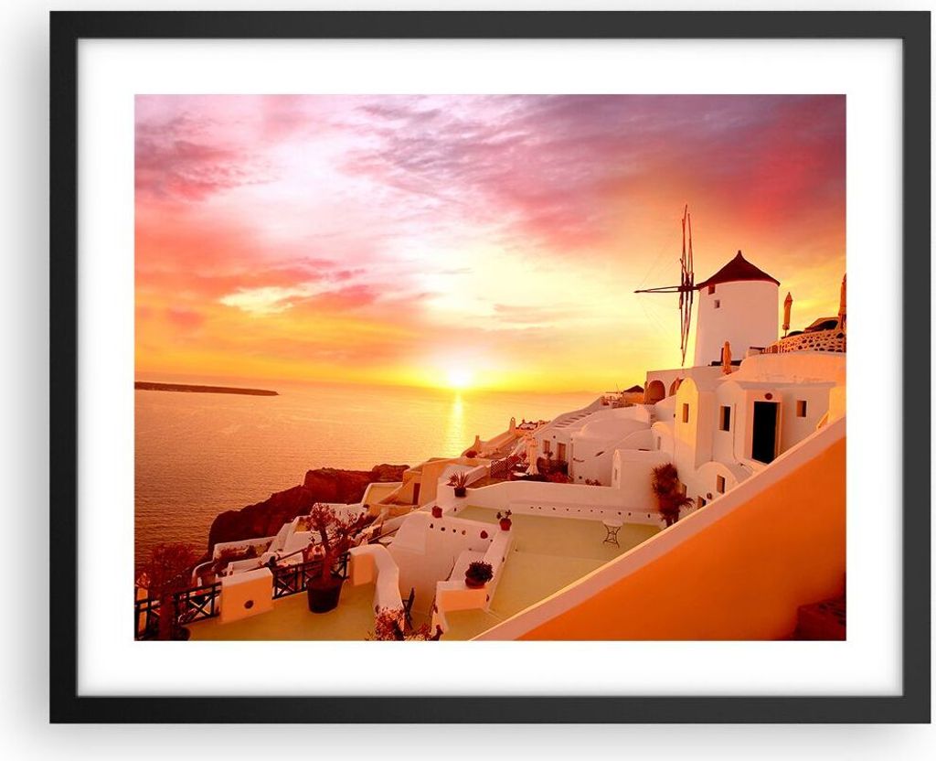Gerahmtes Poster - Schwarzer Rahmen - Santorini Griechenland Urlaub - 50x40 cm - Wand Bild - Wanddeko - Wandbilder - Wandposter - Bilderrahmen - Bi...