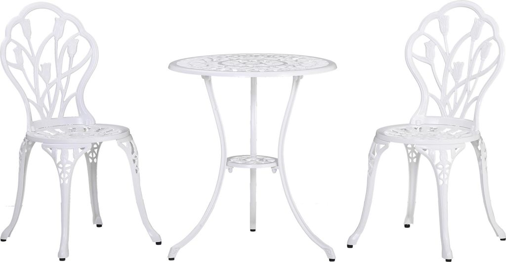 Sitzgruppe für 2 Personen Essgruppe Gartenmöbel-Set 1 Tisch+2 Stühle mit Schirmloch Aluminium Weiß