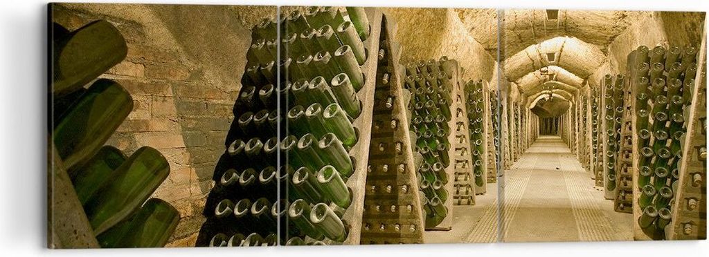 Bild auf Leinwand - Leinwandbild - Weinkeller Flaschen Keller - 120x40cm - Wand Bild - Wanddeko - Leinwanddruck - Bilder - Kunstdruck - Wanddekorat...