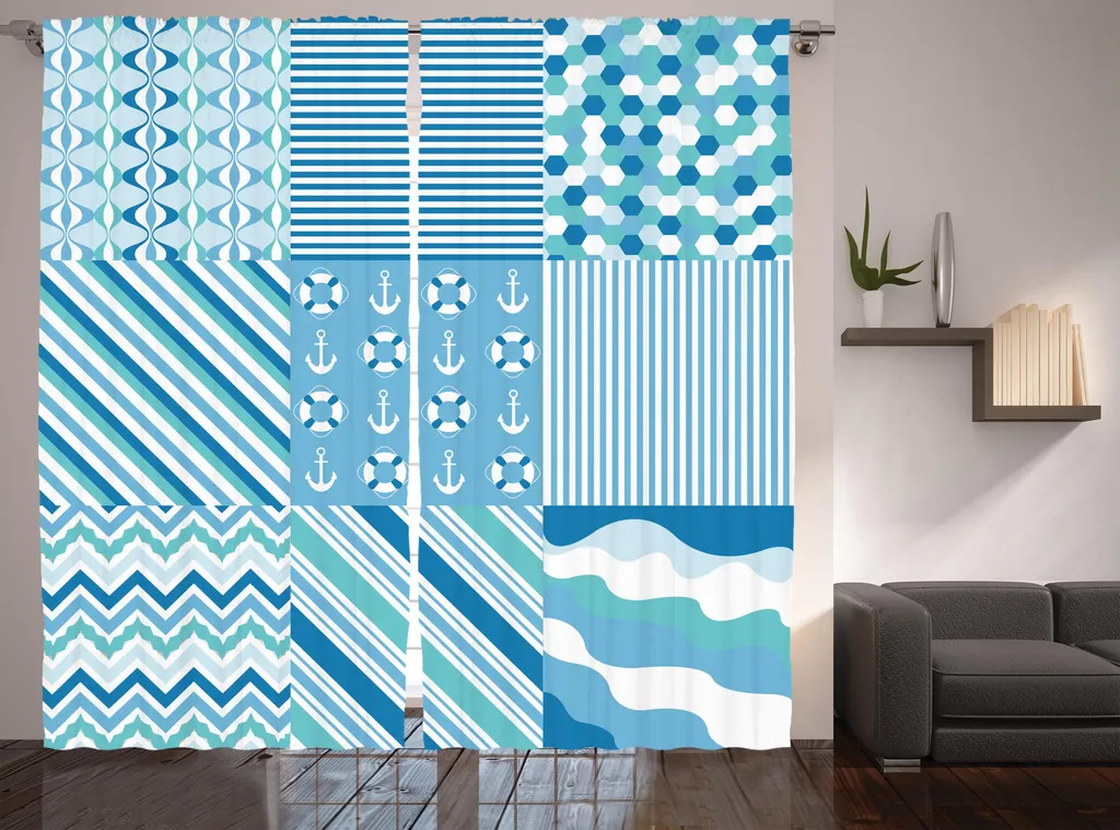 Rideau Large Décoration Marine Turquoise pour Grande Fenêtre 280x225 cm