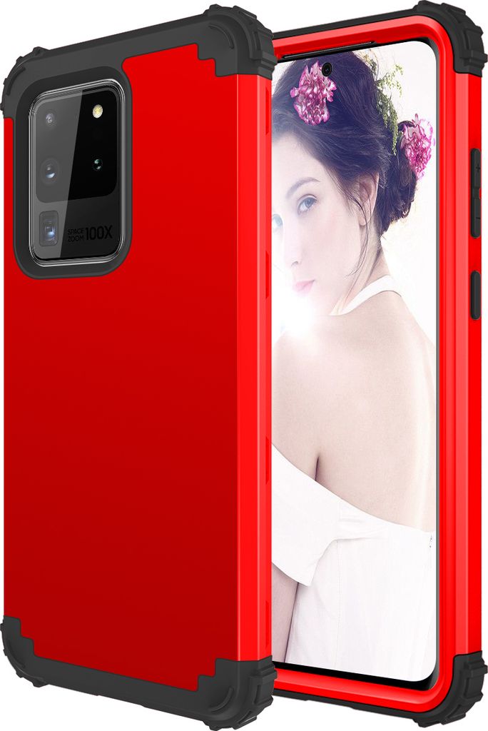 Galaxy S20 Ultra Hülle, 3 in 1 Hybrid PC TPU Stossfest Robust Schutzhülle für Samsung Galaxy S20 Ultra Rot