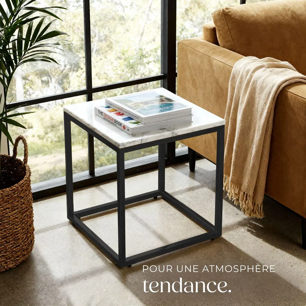 Table d'appoint Alysia aspect marbre carré 40x40 cm - Noir et Blanc