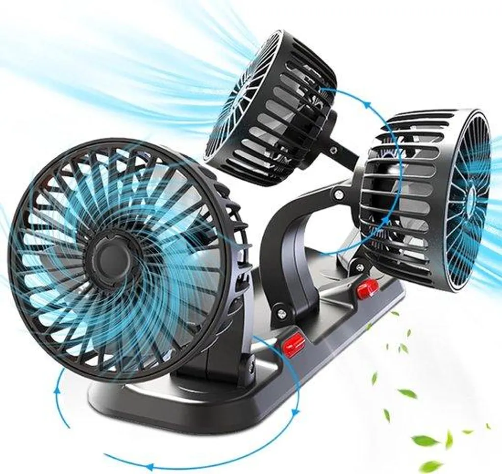 Ventilateur auto rotatif triple tête puissant pour tableau de bord noir