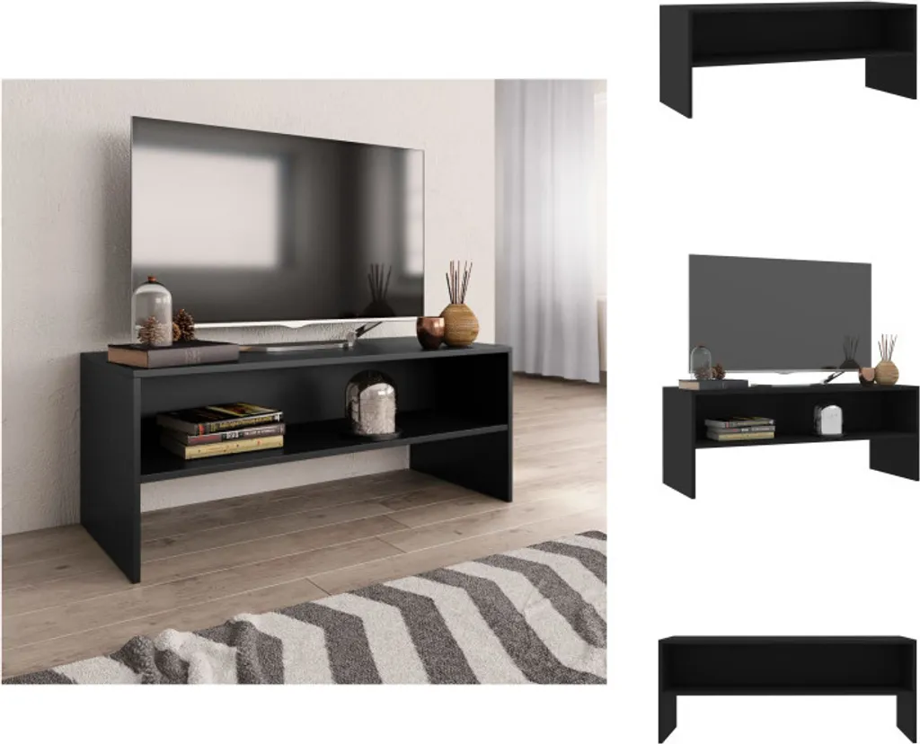 Banc TV Noir 100 cm en Bois Composite - Petit Buffet Multimédia Bas
