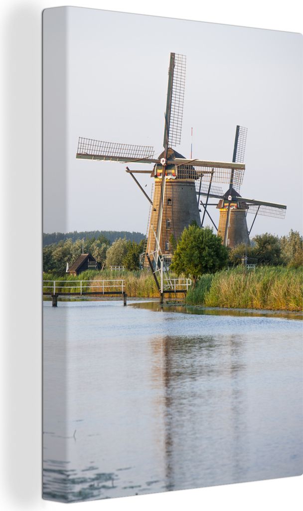 OneMillionCanvasses - Leinwandbilder - 90x140 cm, Zwei Windmühlen in Kinderdijk, Wandbilder Kunstdruck Wanddekoration - Wandschmucke - Schlafzimmer