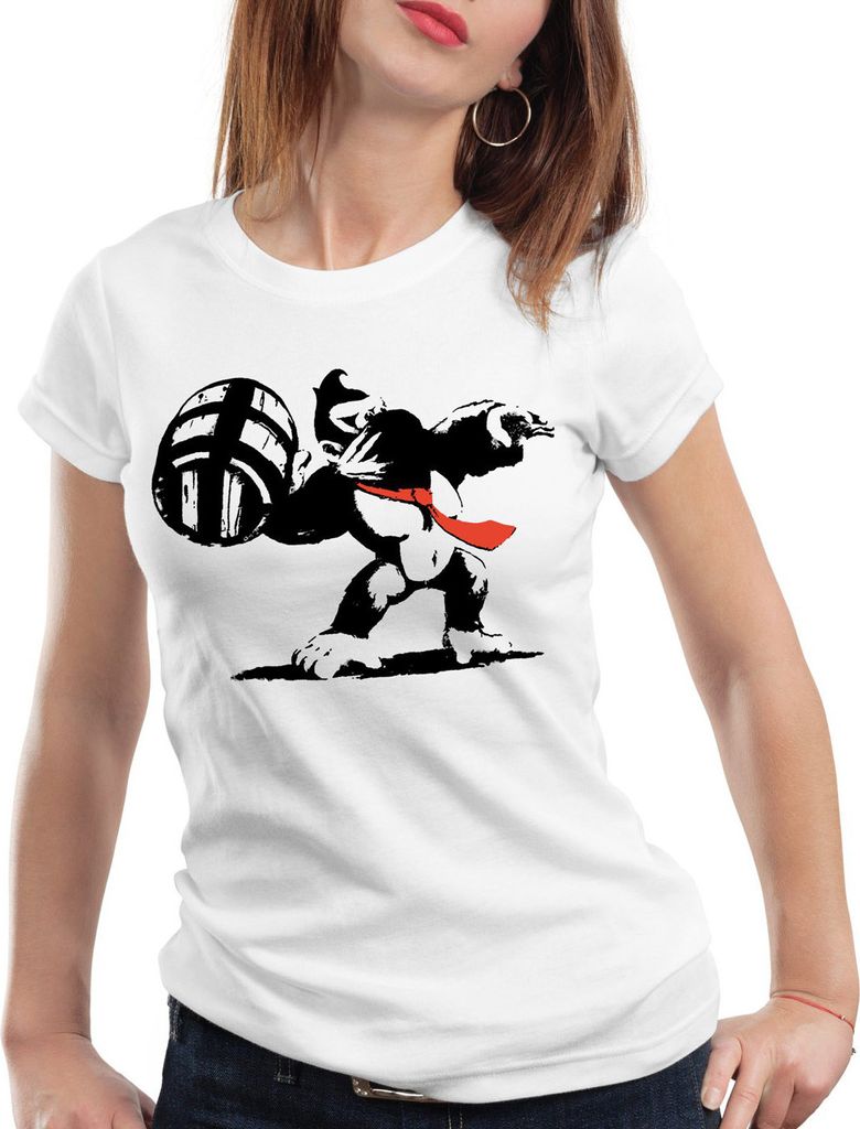 style3 Graffiti Kong Damen T-Shirt donkey pop art banksy geek snes nerd gamer, Farbe:Weiß, Größe:L