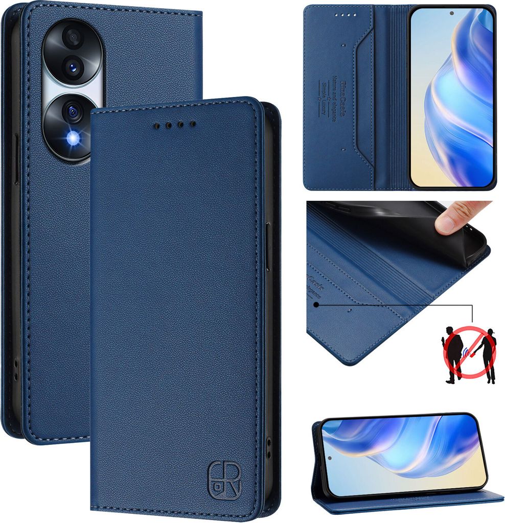 Lederhülle für Honor 70 Hülle Flip Brieftasche Kartenfächern Ständer Schutzhülle Blau