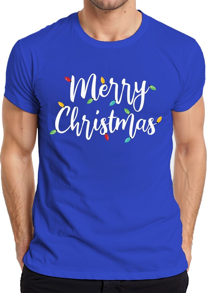 Merry Christmas Lichterkette - Weihnachten Weihnachtsgeschenk Christmas Herren T-Shirt, Blau, L