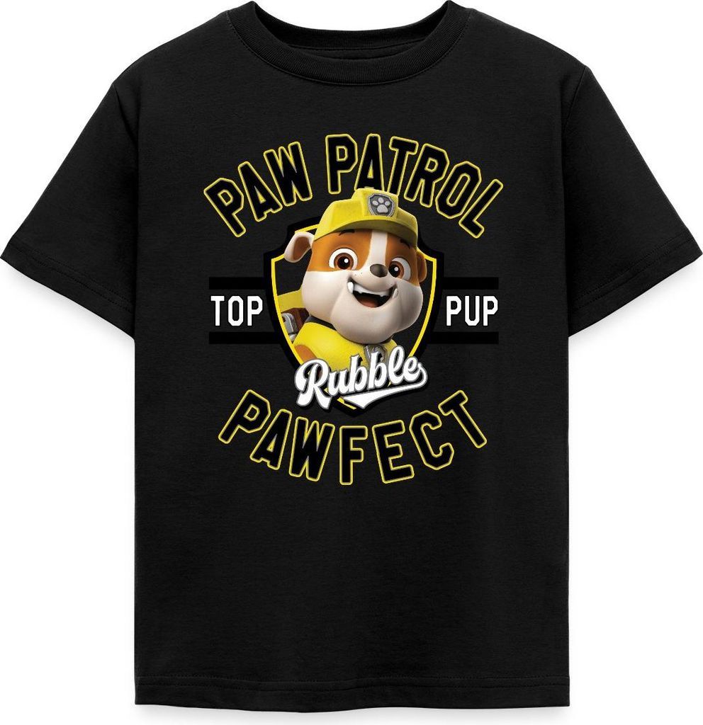 Spreadshirt Paw Patrol Rubble Pawfect Kinder T-Shirt, 122/128 (7-8 Jahre), Schwarz