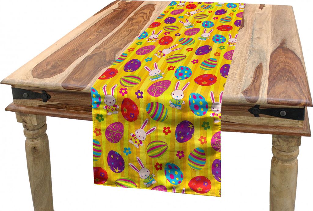 ABAKUHAUS Ostern Tischläufer, Hasen Gänseblümchen Funky, Esszimmer Küche Rechteckiger Dekorativer Tischläufer, 40 x 225 cm, Mehrfarbig