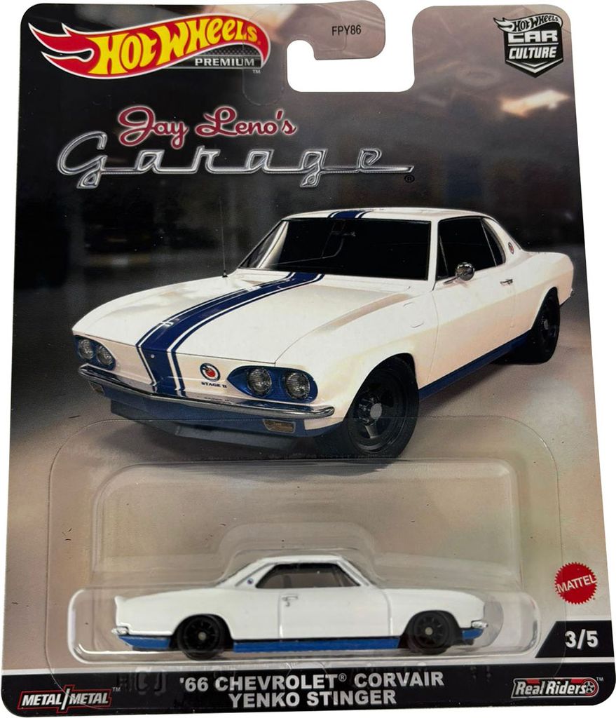 Hot Wheels Jay Leno's Garage-Edition, '66 Chevrolet Covair Yenco Stinger in weiß, Oldtimer, Sammelfahrzeug, HCJ84